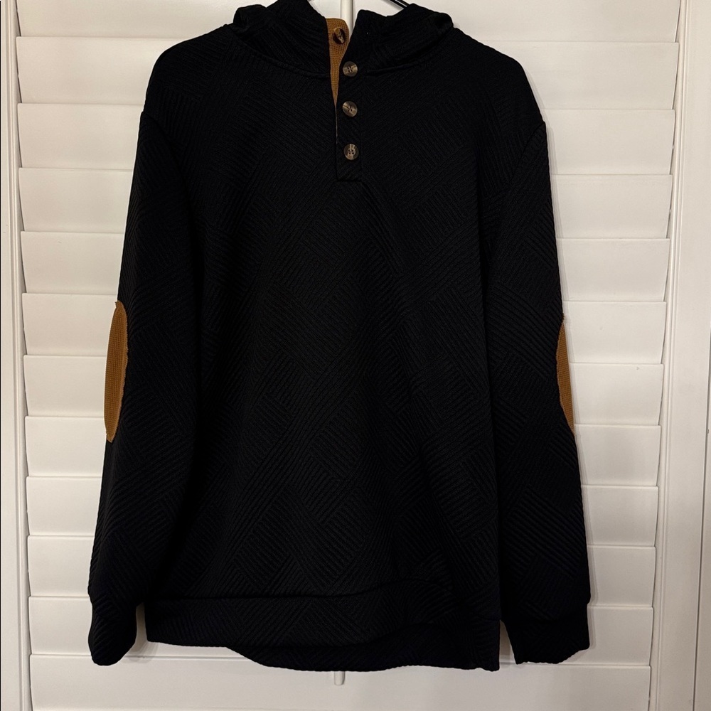 Men's Black Hoodie with Brown Accents